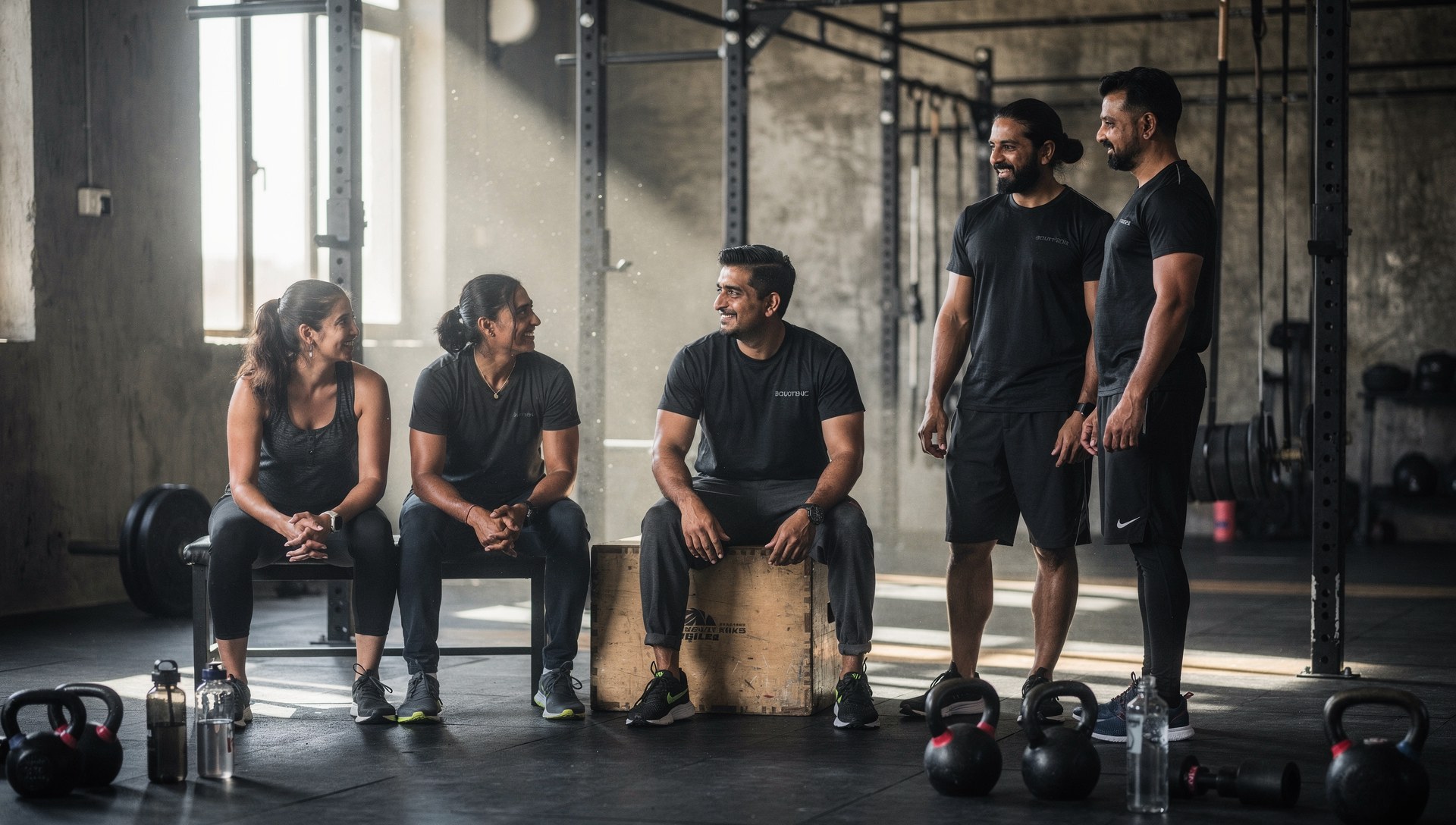 Friends catching their breath after a group training session